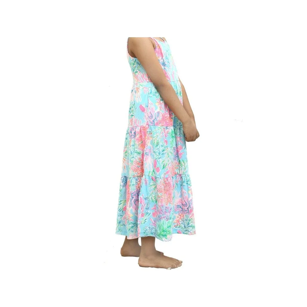 Lilly Pulitzer Girls Harleigh Maxi Dress Tiered Celestial Blue S 4-5 YRS 284988